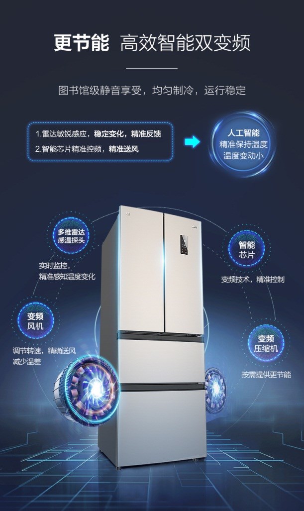 一级能效高配加持，1999元苏宁小Biu法式多门冰箱今日首发
